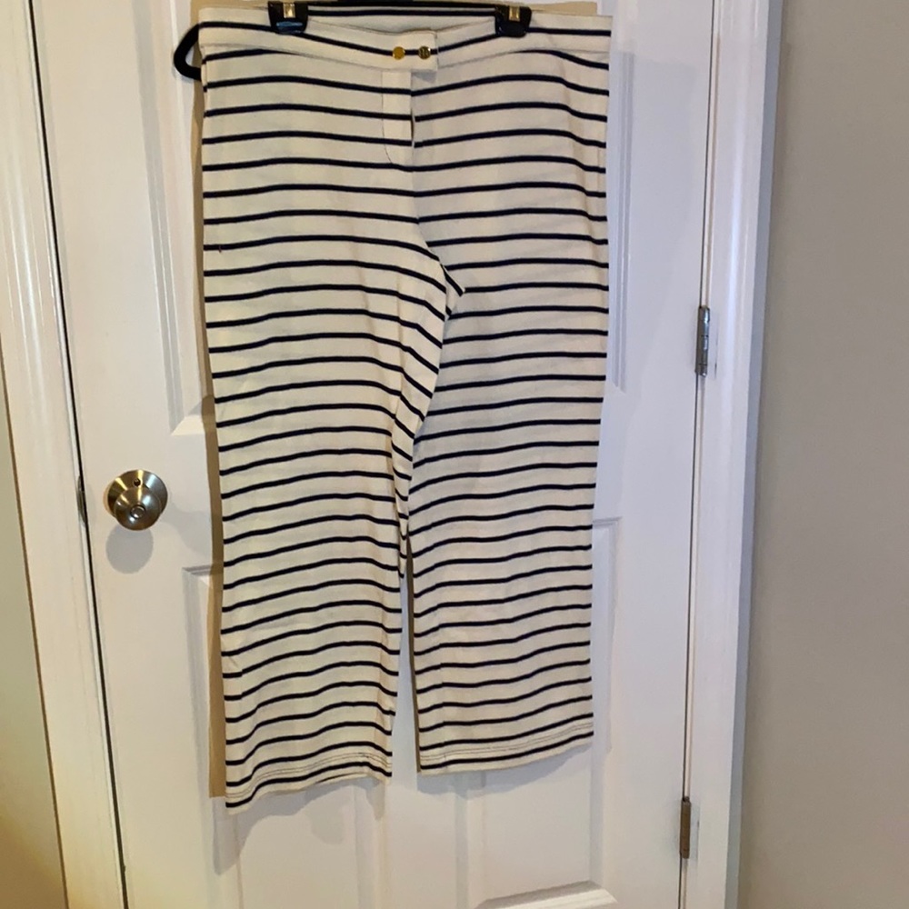 NWT Tory Burch XL ivory and navy striped pants